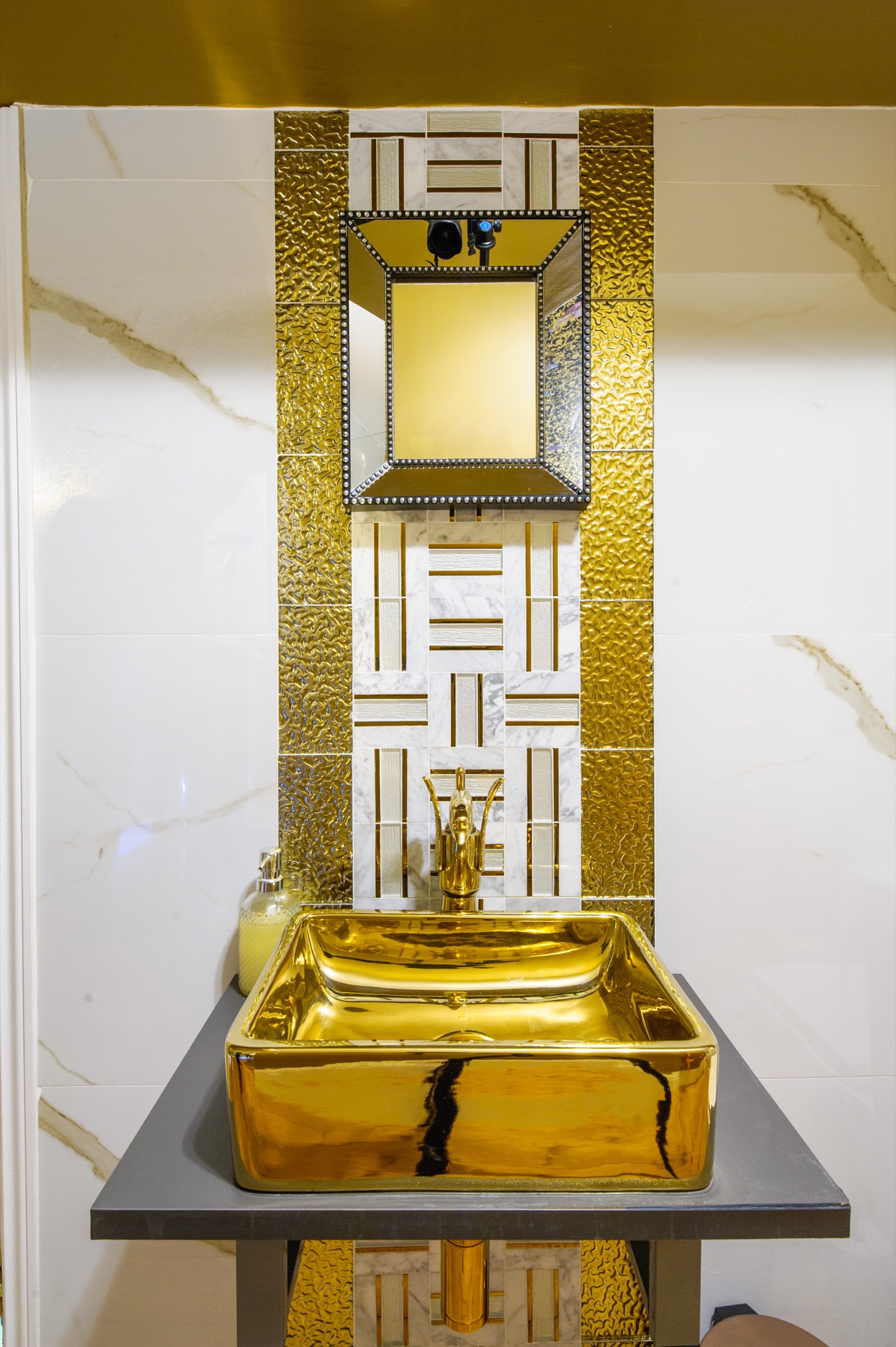 Gold Bathroom at The Rock & Roll Suite, Saffron Walden